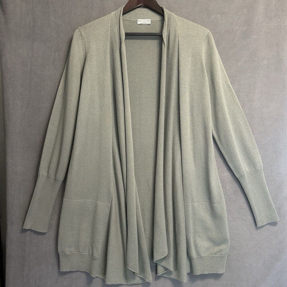 Brunello Cucinelli 100% Cashmere Open Cardigan Size‎ XL Sage Green Quiet Luxury